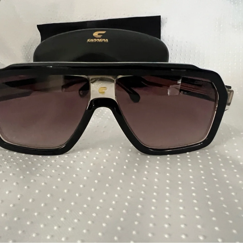 Carrera Black Frame Sunglasses with Gold Details